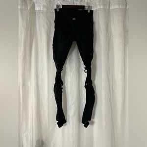 Alo Yoga Criss Cross Black Mesh High Waist Yoga Pants with Stirrups